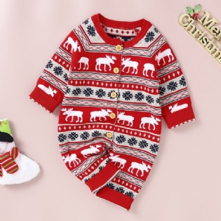 Baby One Piece Sweater Langærmet Strik Jumpsuit Romper Med Elk Mønster Til Vinter Juletøj