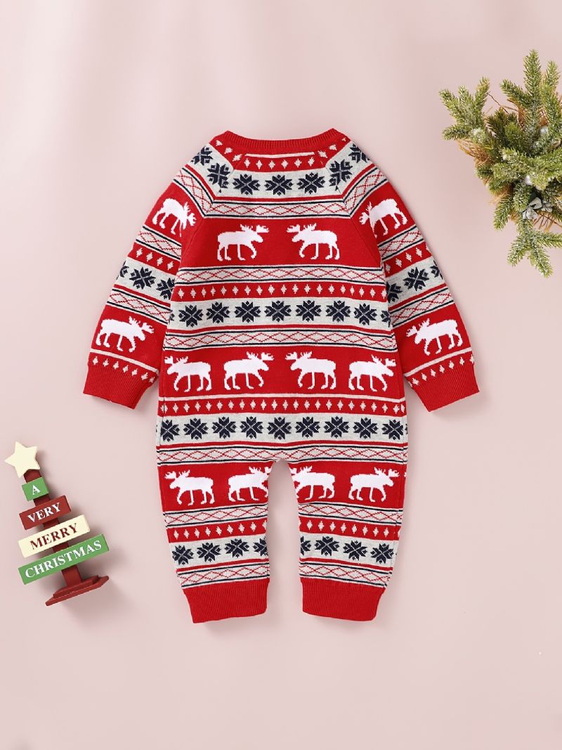 Baby One Piece Sweater Langærmet Strik Jumpsuit Romper Med Elk Mønster Til Vinter Juletøj