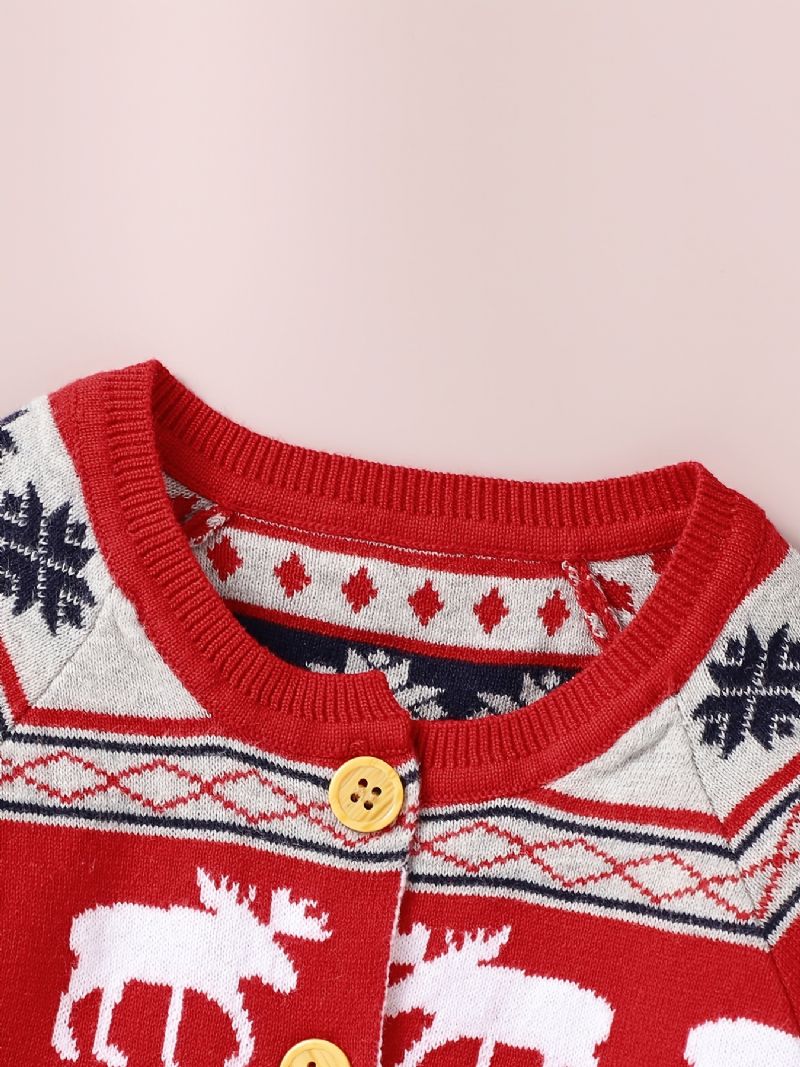 Baby One Piece Sweater Langærmet Strik Jumpsuit Romper Med Elk Mønster Til Vinter Juletøj