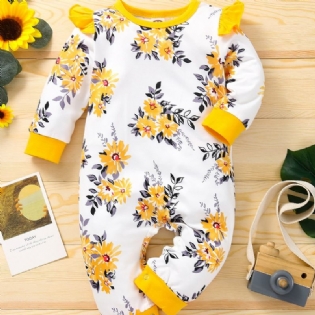 Baby Pige Blomsterprintet Mønster Kontrast Trim Jumpsuit