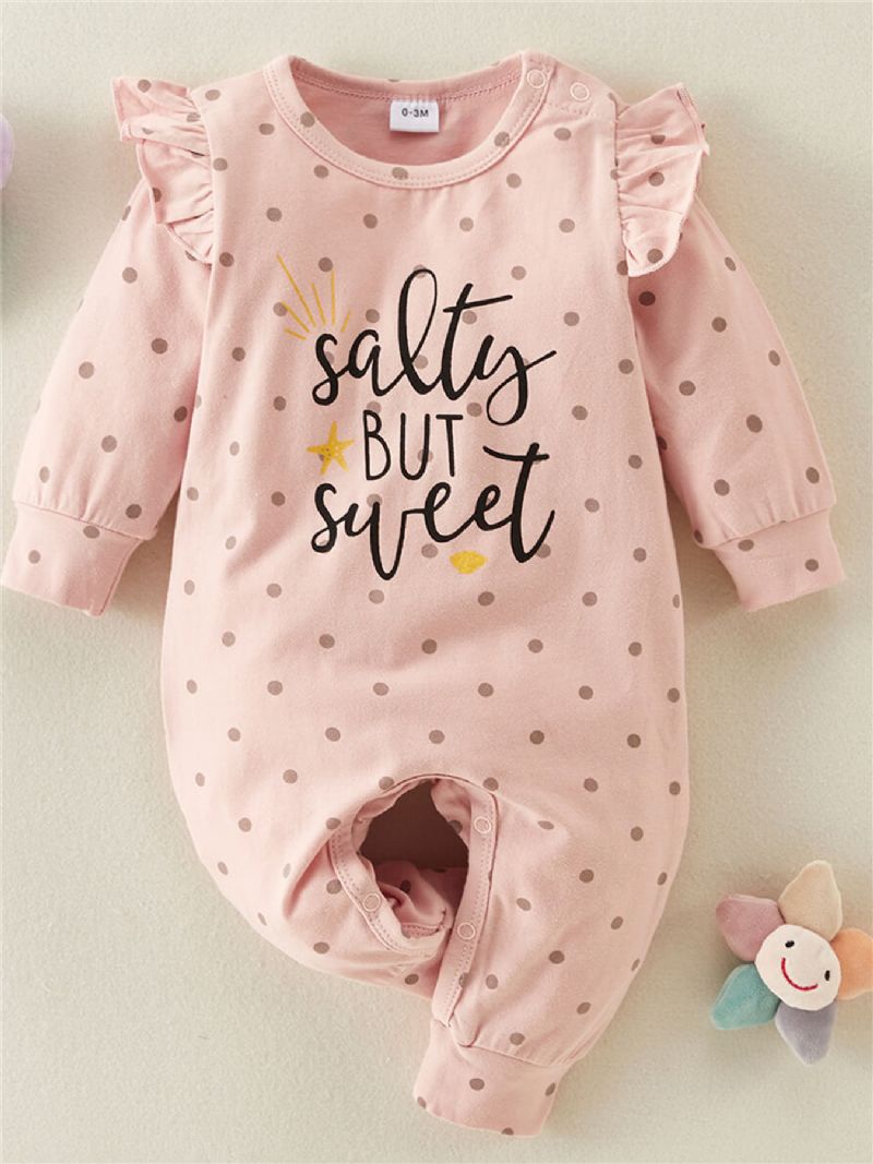 Baby Pige Brev Print Polka Dot Jumpsuit