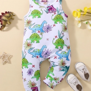 Baby Piger Ærmeløse Rompers Jumpsuit Med Tegneserie Dinosaur Prin