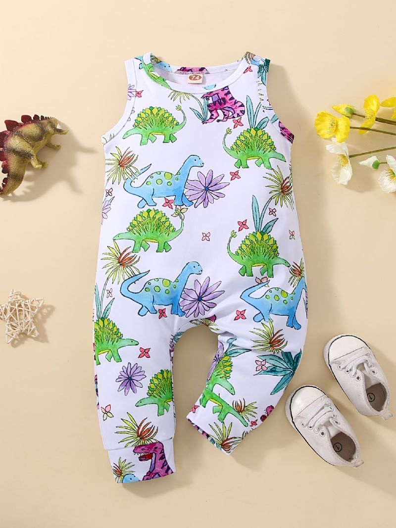 Baby Piger Ærmeløse Rompers Jumpsuit Med Tegneserie Dinosaur Prin