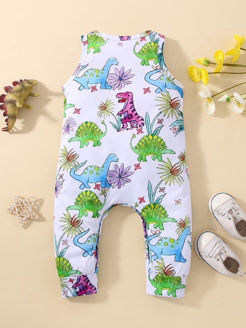 Baby Piger Ærmeløse Rompers Jumpsuit Med Tegneserie Dinosaur Prin