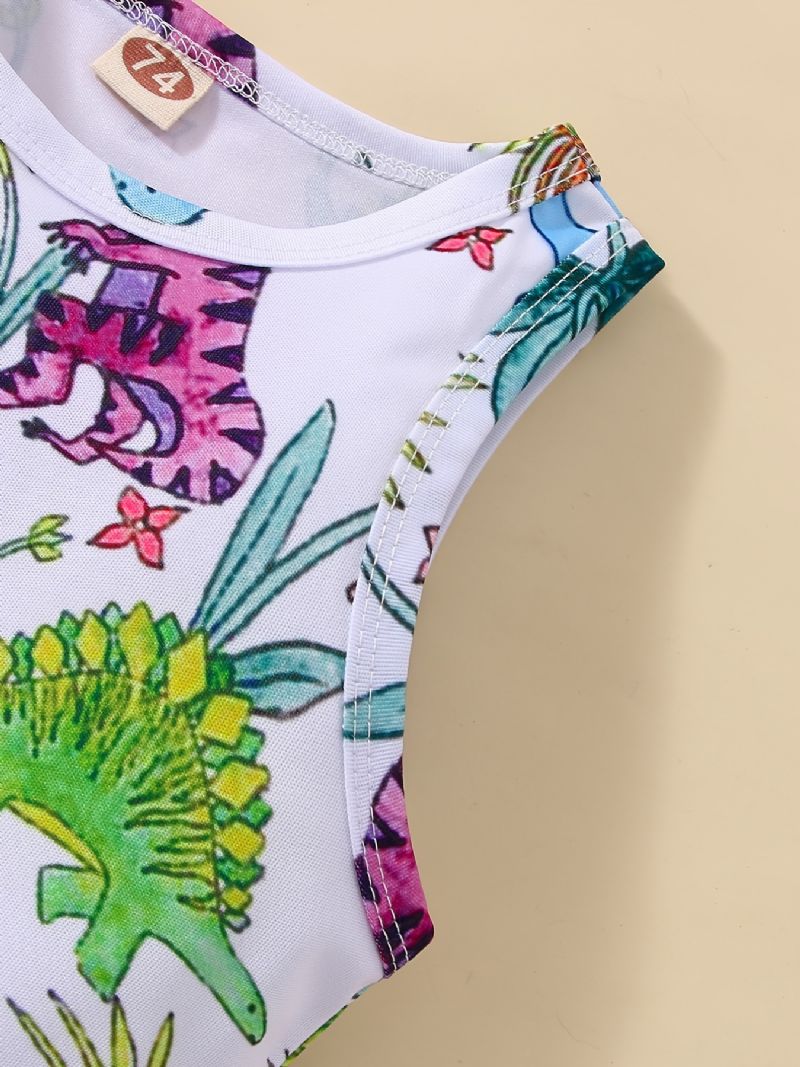 Baby Piger Ærmeløse Rompers Jumpsuit Med Tegneserie Dinosaur Prin