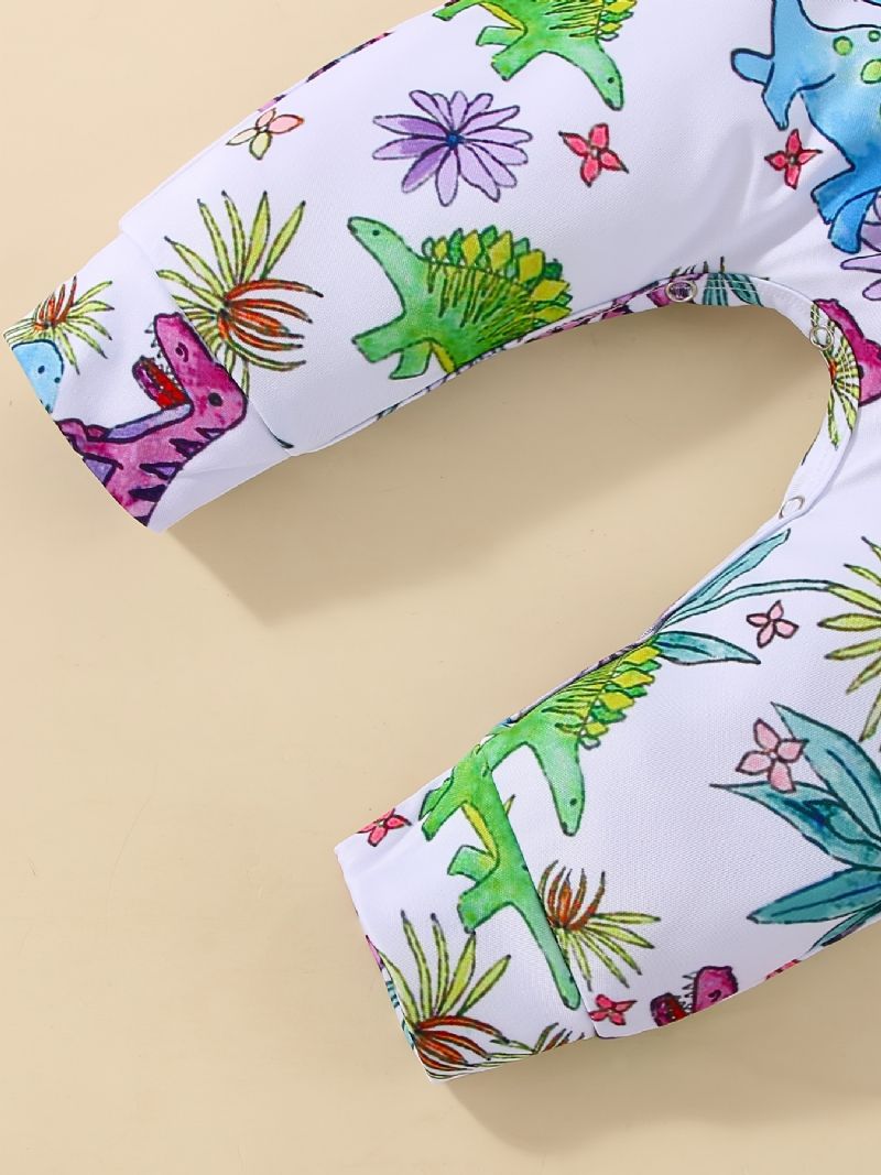 Baby Piger Ærmeløse Rompers Jumpsuit Med Tegneserie Dinosaur Prin