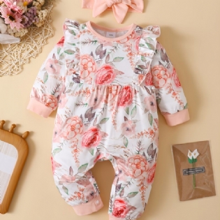 Baby Piger Blomsterprint Lange Ærmer Jumpsuit Casual Sød Fleece Til Vinter