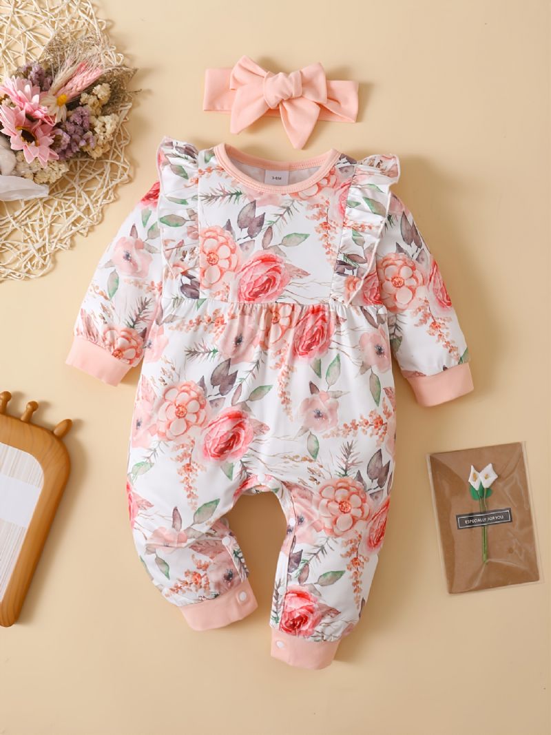 Baby Piger Blomsterprint Lange Ærmer Jumpsuit Casual Sød Fleece Til Vinter