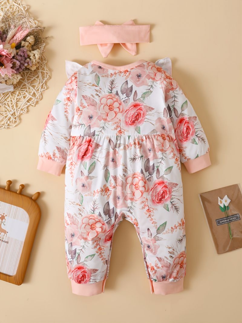 Baby Piger Blomsterprint Lange Ærmer Jumpsuit Casual Sød Fleece Til Vinter