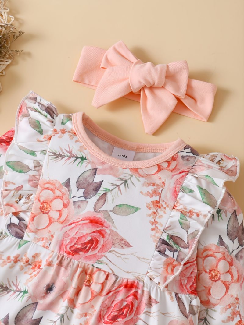 Baby Piger Blomsterprint Lange Ærmer Jumpsuit Casual Sød Fleece Til Vinter