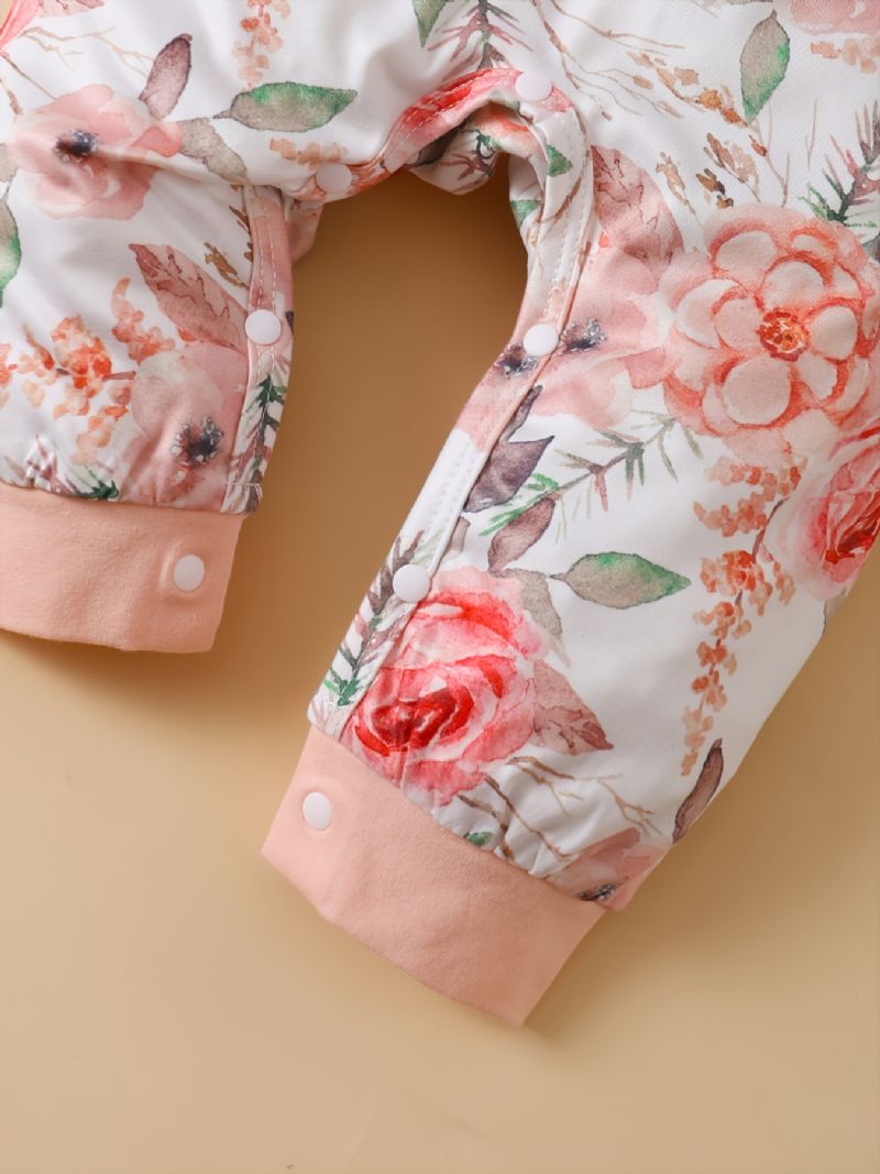 Baby Piger Blomsterprint Lange Ærmer Jumpsuit Casual Sød Fleece Til Vinter