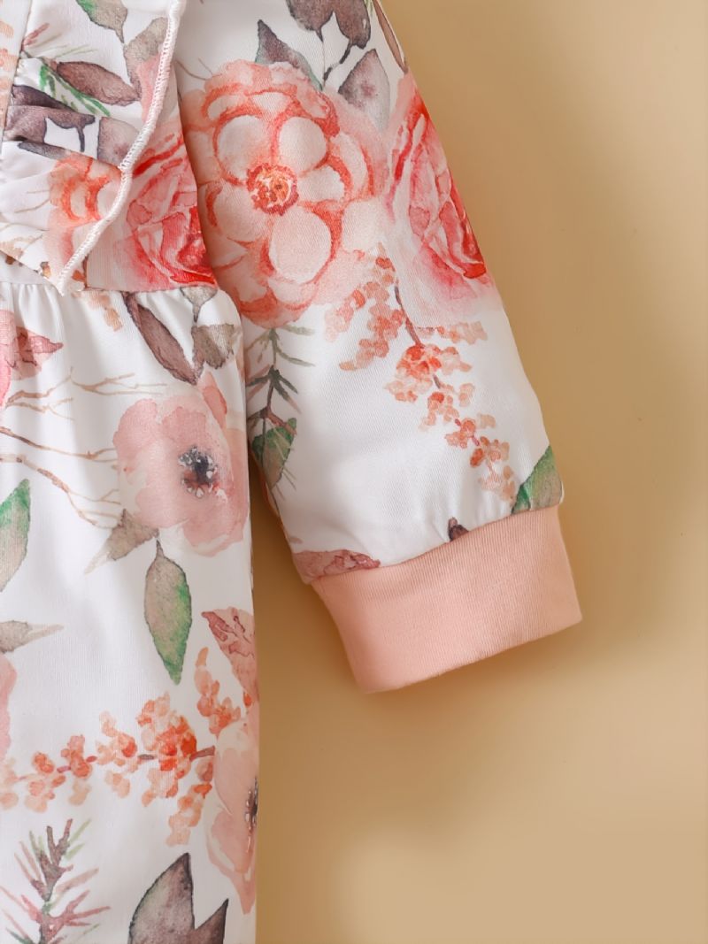 Baby Piger Blomsterprint Lange Ærmer Jumpsuit Casual Sød Fleece Til Vinter