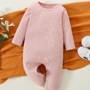 Baby Piger Drenge Ribbet Langærmet Jumpsuit Romper Babytøj Til Nyfødte Spædbørn