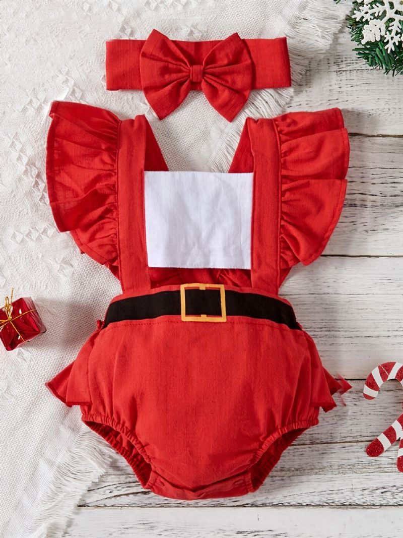 Baby Piger Drenge Ruffle Sleeve Romper + Pandebånd Sæt Bodysuit Onesie Jumpsuit Babytøj Til Jul