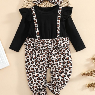 Baby Piger Flæse Langærmet Patchwork Jumpsuit Med Leopard Print Babytøj
