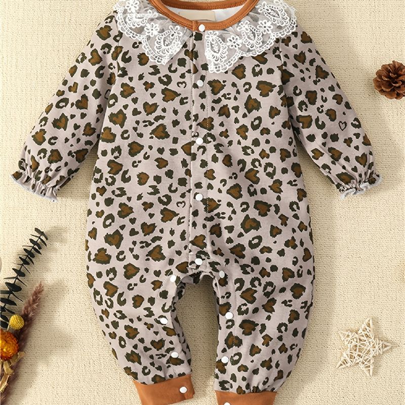 Baby Piger Flæse Leopard Langærmet Jumpsuit