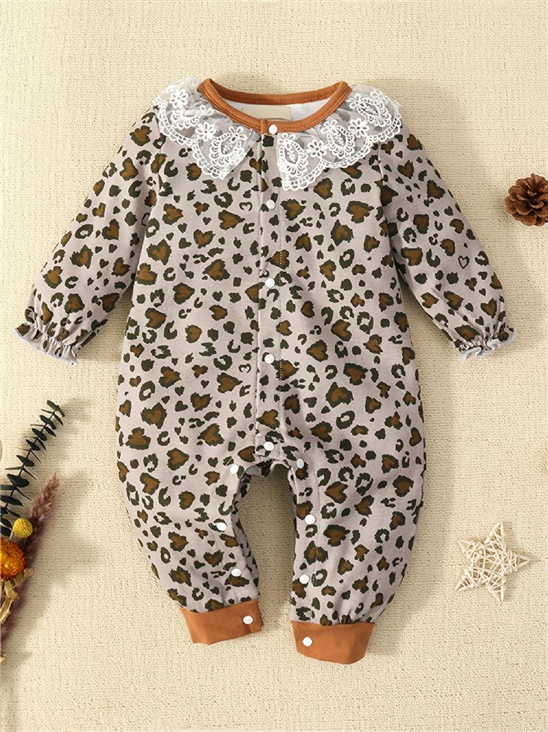 Baby Piger Flæse Leopard Langærmet Jumpsuit