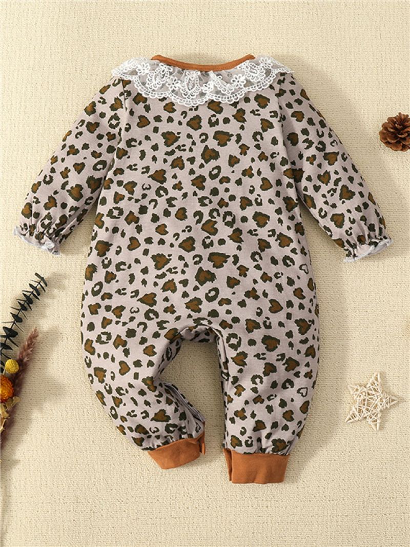 Baby Piger Flæse Leopard Langærmet Jumpsuit