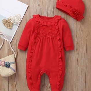 Baby Piger Footies Flæse Rund Hals Jumpsuit & Hatte Sæt Bukser Til Jul