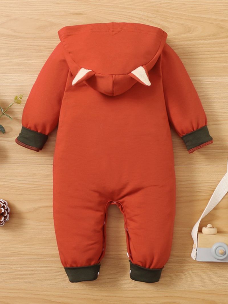 Baby Piger Fox Shape Kontrast Hem Colorblock Langærmet Jumpsuit