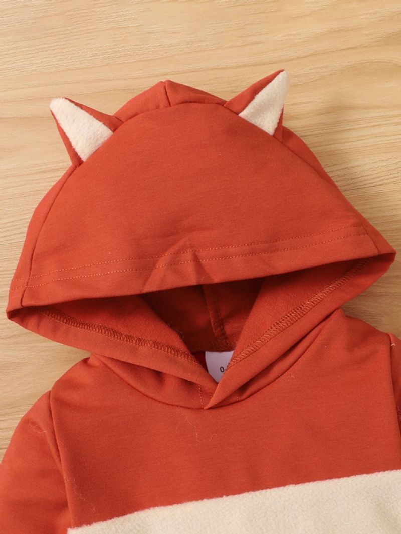 Baby Piger Fox Shape Kontrast Hem Colorblock Langærmet Jumpsuit
