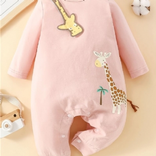 Baby Piger Giraffe Coconut Tree Printet Langærmet Jumpsuit