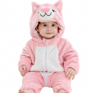 Baby Piger Hættepyjamas Søde Dyr Blød Varm Lynlås Jumpsuit Vinter