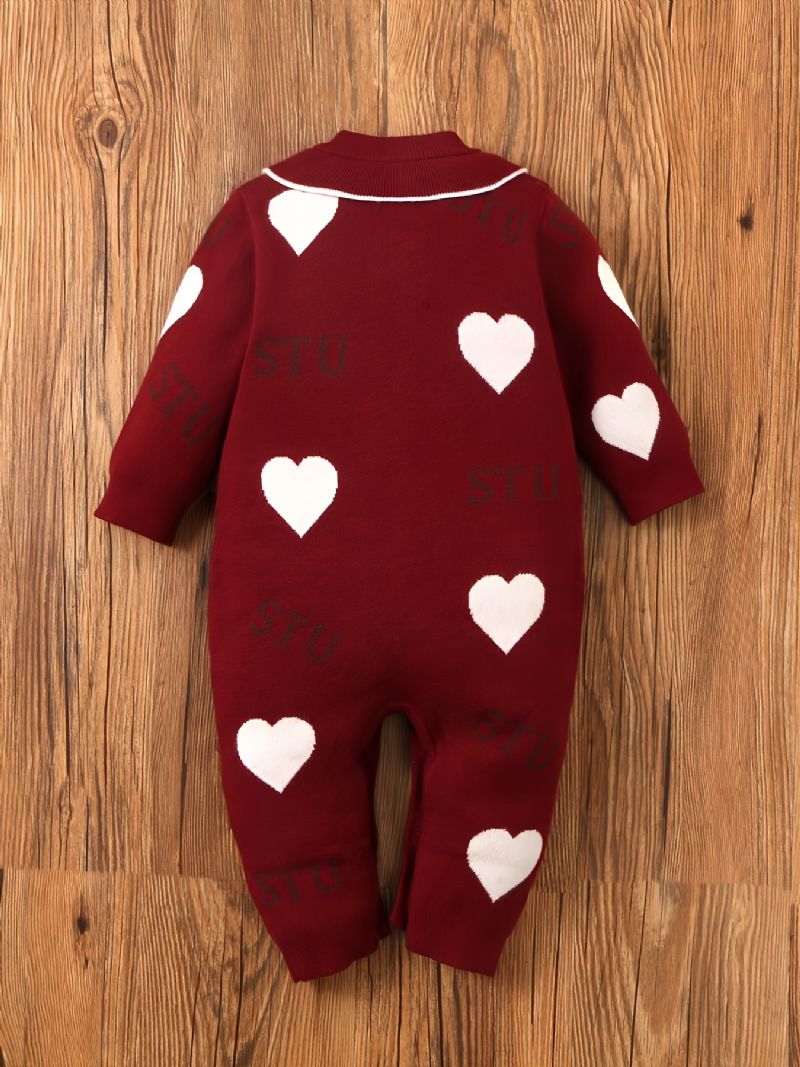 Baby Piger Jumpsuit Hjerte Print Strikket Knap