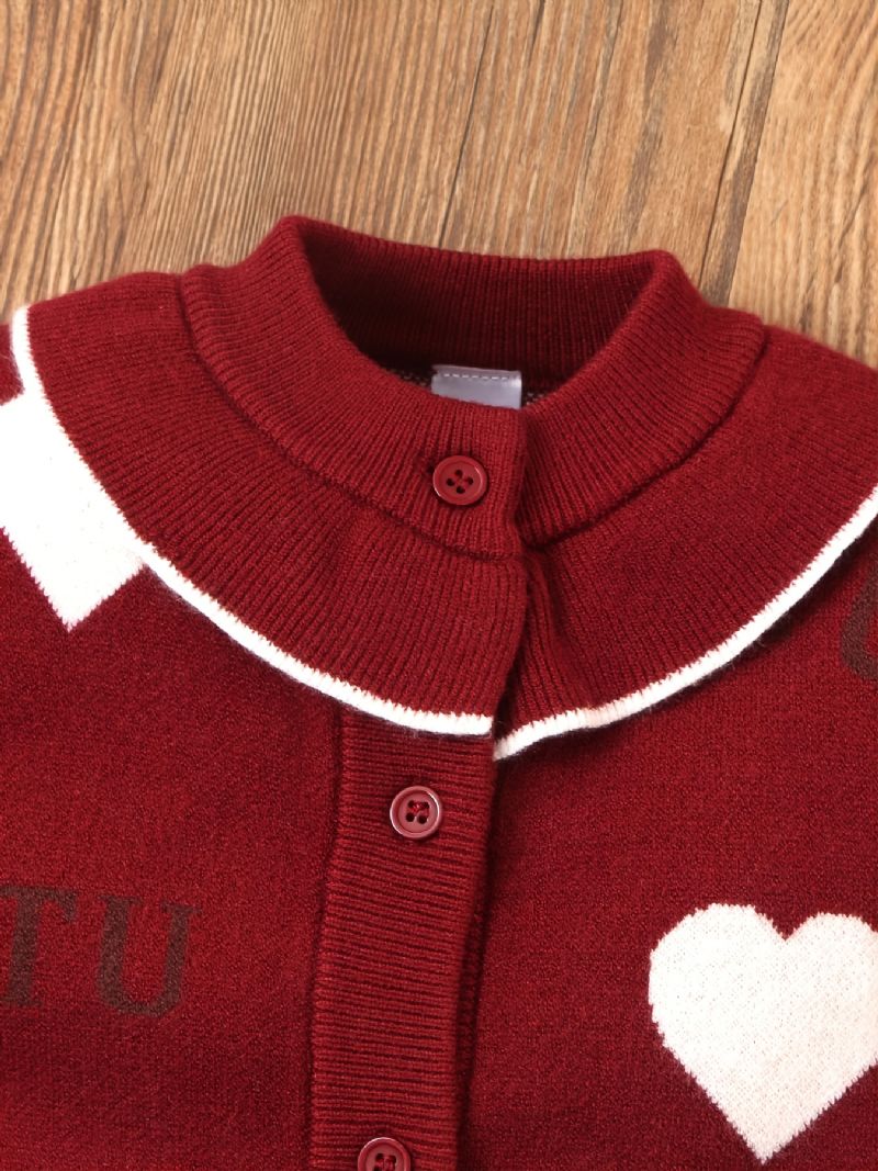 Baby Piger Jumpsuit Hjerte Print Strikket Knap