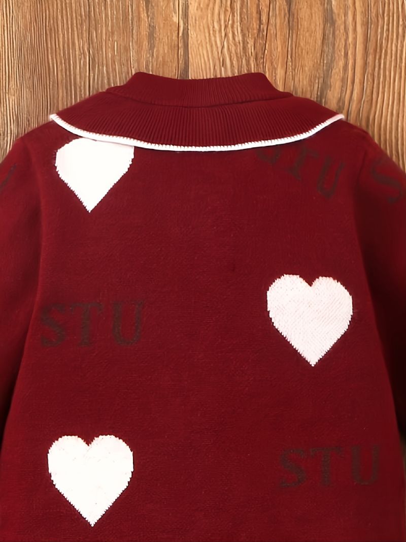 Baby Piger Jumpsuit Hjerte Print Strikket Knap