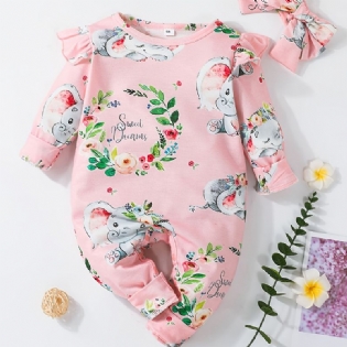 Baby Piger Langærmede Jumpsuits Med Blomster Elefant Print