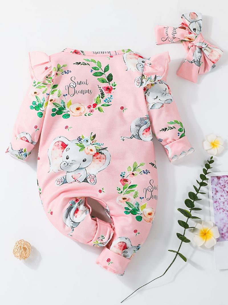 Baby Piger Langærmede Jumpsuits Med Blomster Elefant Print