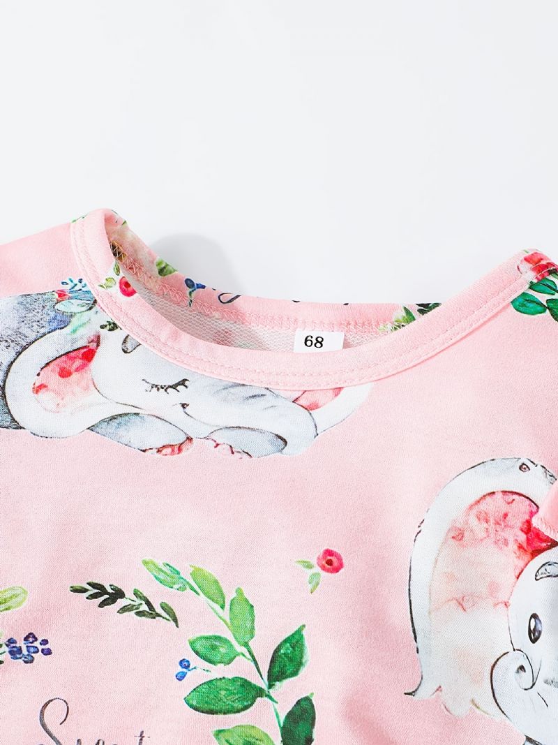 Baby Piger Langærmede Jumpsuits Med Blomster Elefant Print