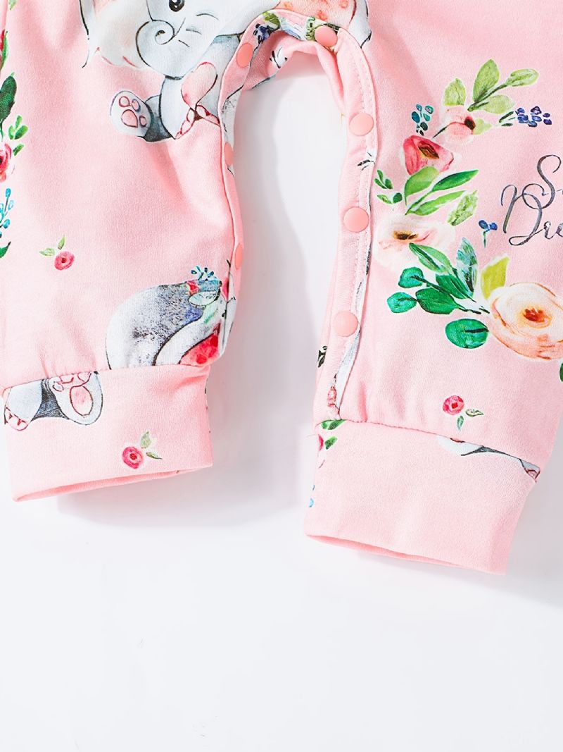 Baby Piger Langærmede Jumpsuits Med Blomster Elefant Print