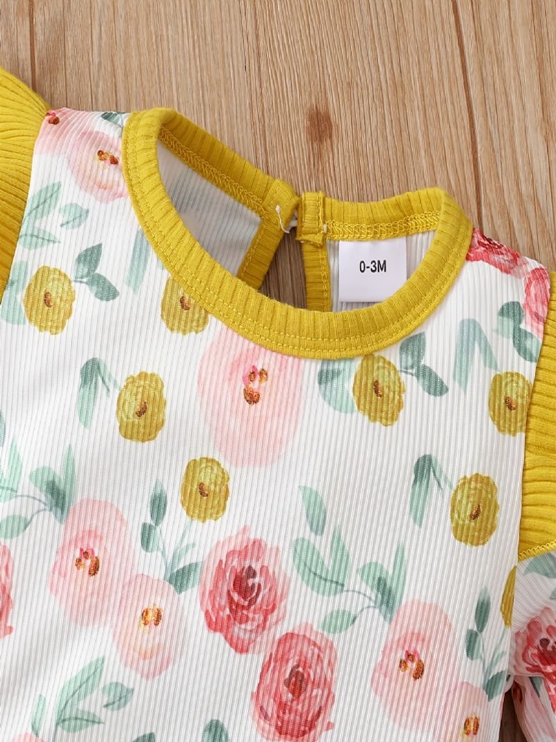 Baby Piger Langærmet Blomstret Jumpsuit + Pandebånd Sæt Romper Babytøj