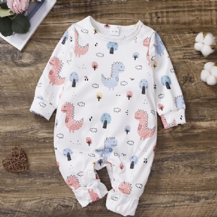 Baby Piger Langærmet Jumpsuit Med Dinosaur Mønster Babytøj