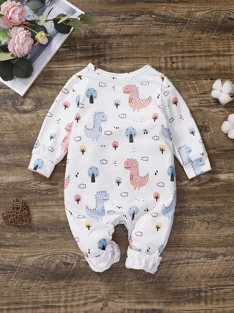 Baby Piger Langærmet Jumpsuit Med Dinosaur Mønster Babytøj