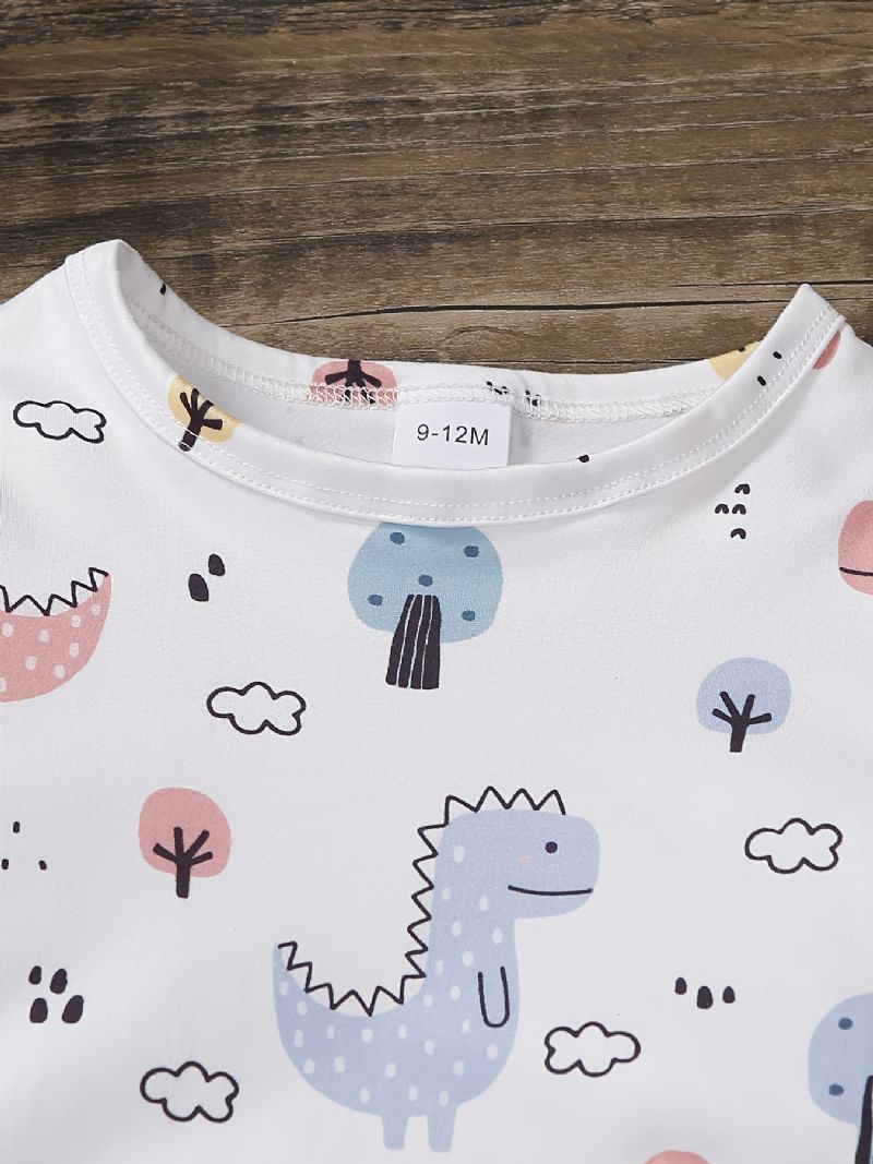 Baby Piger Langærmet Jumpsuit Med Dinosaur Mønster Babytøj