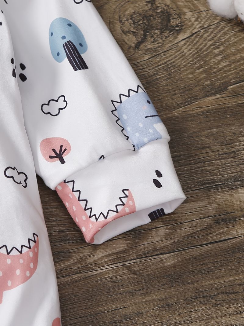 Baby Piger Langærmet Jumpsuit Med Dinosaur Mønster Babytøj