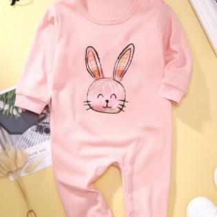 Baby Piger Langærmet Kanin Print Jumpsuit Babytøj