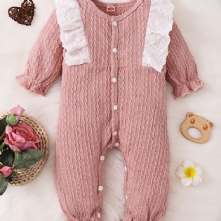 Baby Piger Langærmet Romper Jumpsuit Med Blonde Decor Babytøj