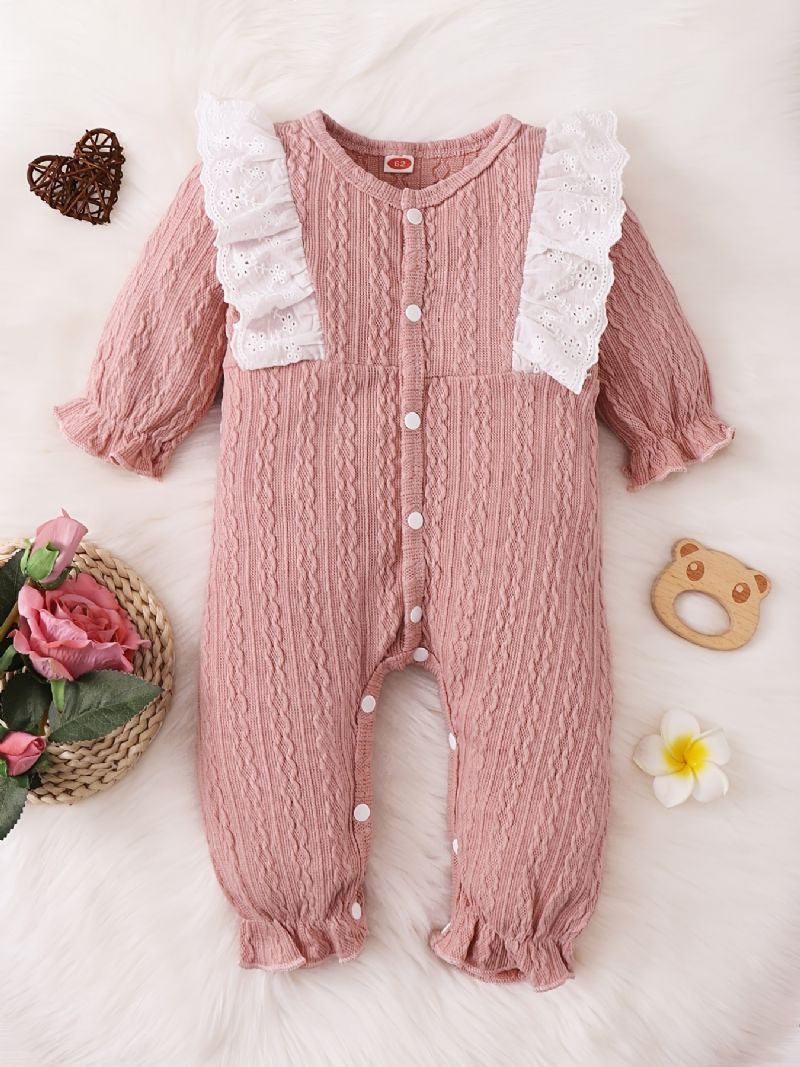 Baby Piger Langærmet Romper Jumpsuit Med Blonde Decor Babytøj