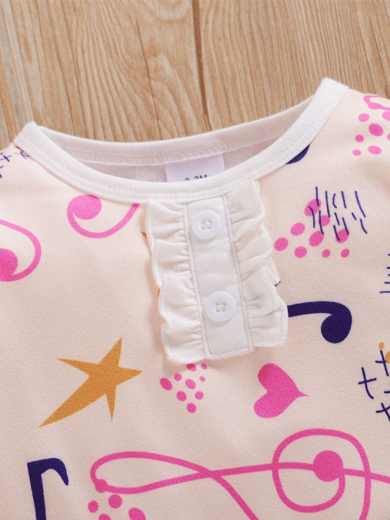 Baby Piger Note Full Print Langærmet Jumpsuit + Hovedtørklæde