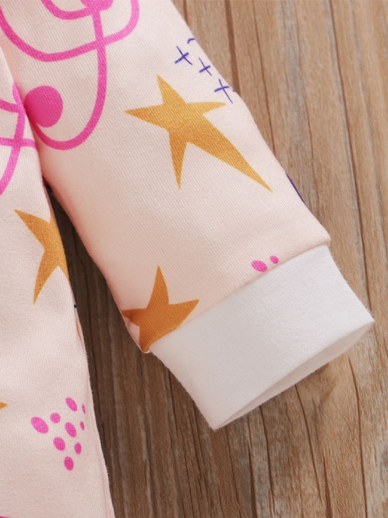 Baby Piger Note Full Print Langærmet Jumpsuit + Hovedtørklæde