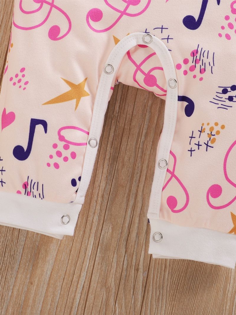 Baby Piger Note Full Print Langærmet Jumpsuit + Hovedtørklæde