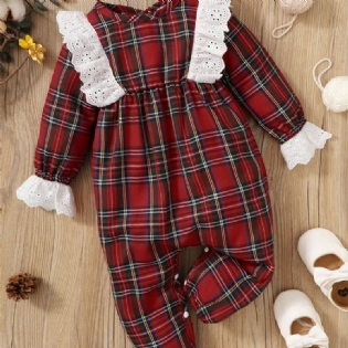 Baby Piger Plaid Mønster Blonde Trim Jule Jumpsuit