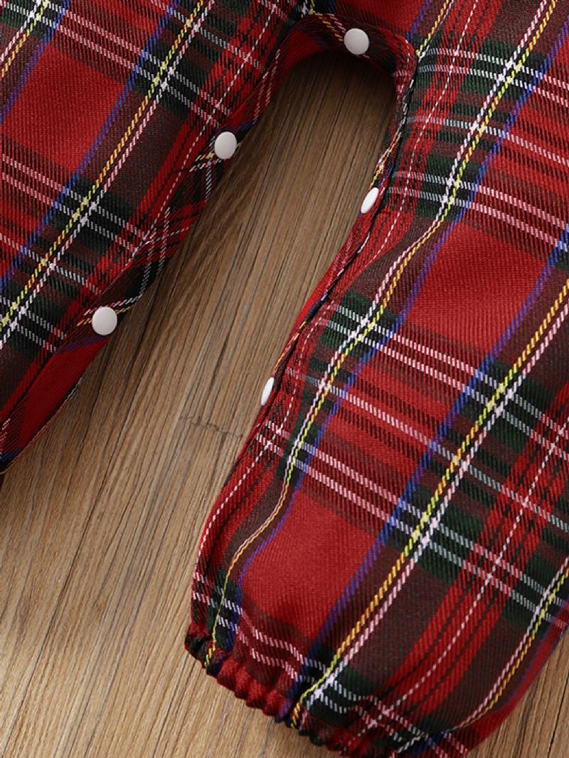 Baby Piger Plaid Mønster Blonde Trim Jule Jumpsuit