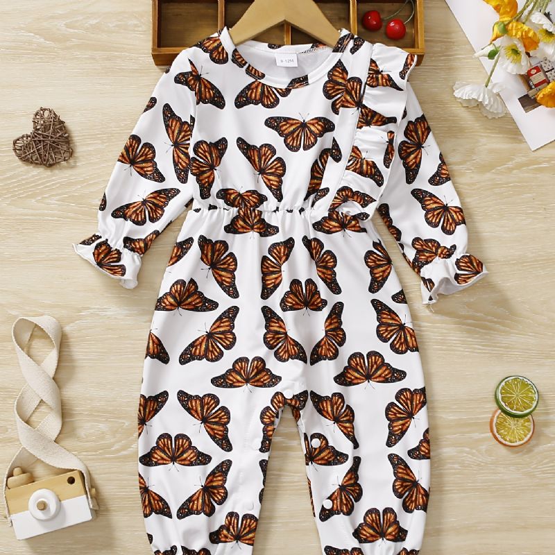 Baby Piger Romper Butterfly Print Flæse Langærmet Jumpsuit Børnetøj