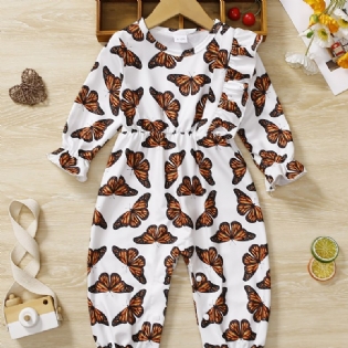 Baby Piger Romper Butterfly Print Flæse Langærmet Jumpsuit Børnetøj