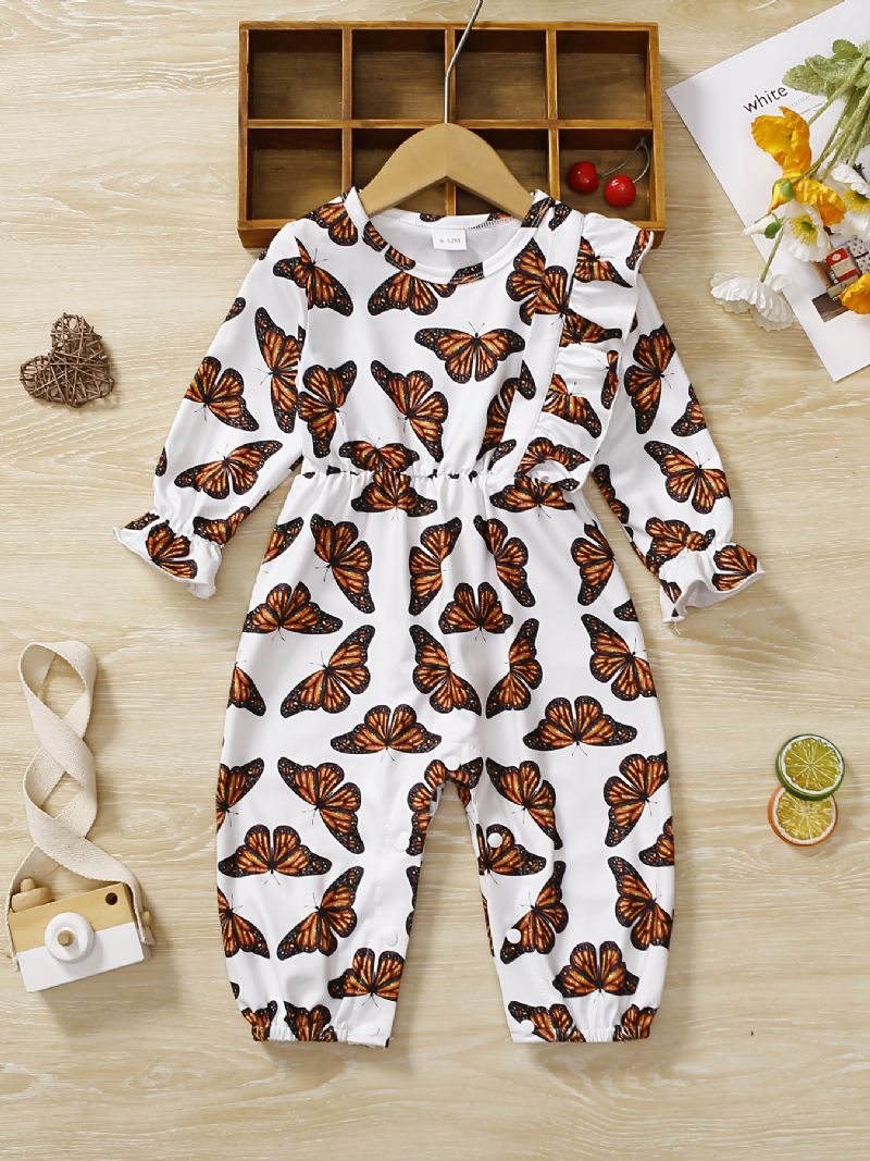 Baby Piger Romper Butterfly Print Flæse Langærmet Jumpsuit Børnetøj